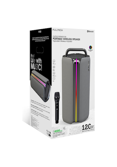 Fulltech Fxs2 Taşınabilir Kablosuz Bluetooth Hoparlör Gri 120w Güç, Rgb Işık, Ipx4 Su Geçirmez, Tws, 8000mah