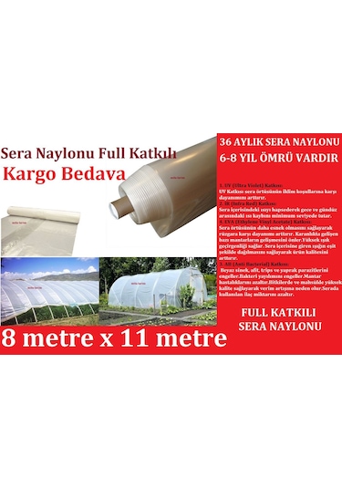 Sera Naylonu - 8X11 M - Ömrü 8 Yıl - Sera Örtüsü - Sera Muşambası