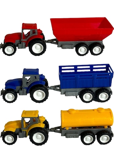 Traktör Oyuncak 3'lü Set Süper Farm Modern Design Römorklu Traktör Set Renkli