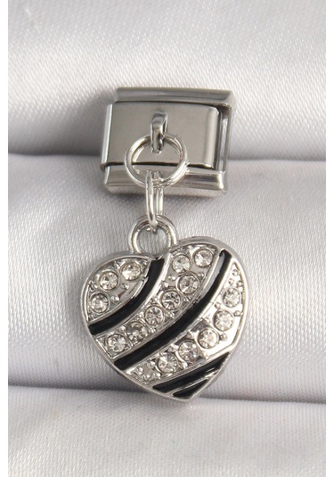 316l Çelik Gümüş Renk Zirkon Taşlı Kalp Model Nomination Charm Çok Renkli