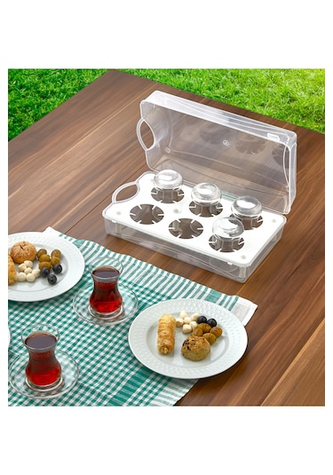 Pratic Çay Bardağı Taşıma Organizeri - 6 Bardak Kapasiteli Şeffaf