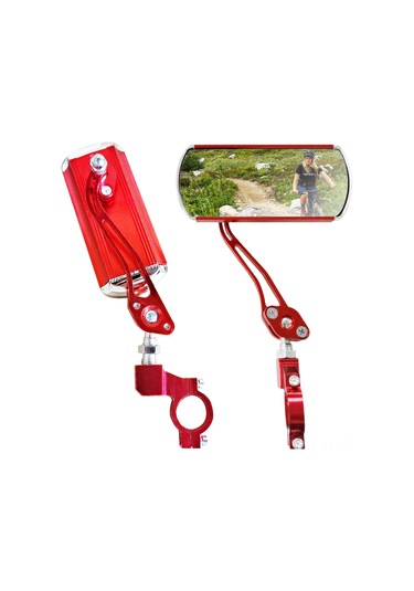 Yaleker Bisiklet İçin Alüminyum Geribakış Aynası - 22.2mm'den Düşük Saplar İçin - Ayarları Kolay - Dayanıklı - Geniş Görünüm - Kırmızı Çift Kırmızı