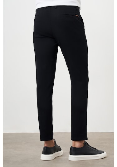Morven Erkek Siyah Yazlık Pileli Slim Fit Chino Pantolon Siyah