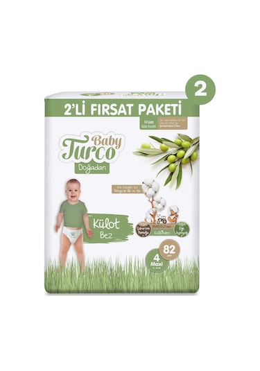 Baby Turco Doğadan 2'li Ekonomik Fırsat Paketi Külot Bez 4 Numara Maxi 164 Adet
