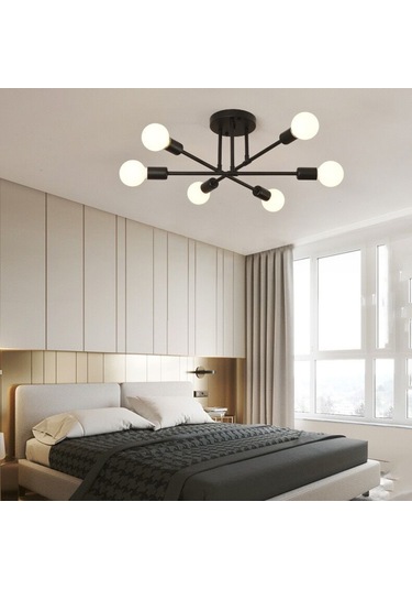 Neoglint Tavan Lambası 6 Işıklı Modern Metal Avize Siyah Siyah