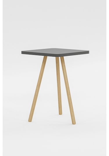 İntergo Kare Tasarımlı Ahşap Ayaklı Tekli Zigon Sehpa Antrasit Gri