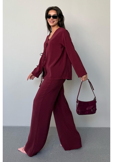 Madmext Bordo Önü Bağlamalı Alt Üst Takım Mg2473 Bordo
