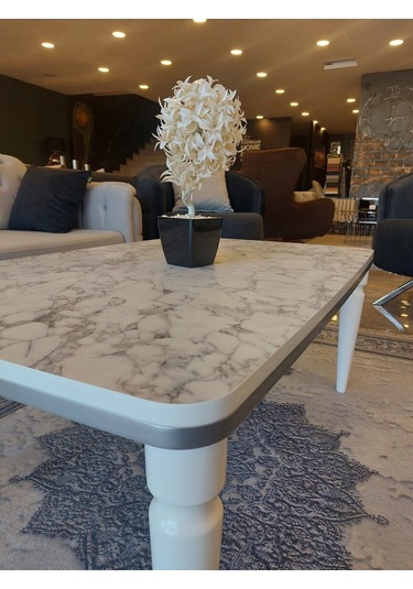 Akset Orta Sehpa Lüx Beyaz Mermer Gümüş