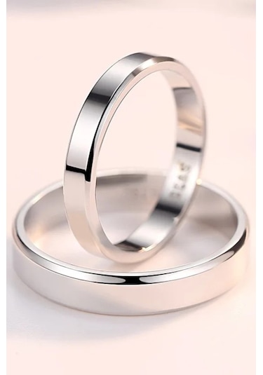 4mm Yanı Kesik Gümüş Klasik Alyans Söz Nişan Yüzüğü Wr89