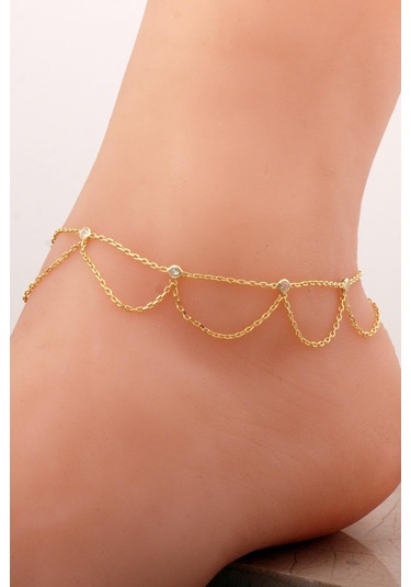 Sallantılı Zincir Tasarım Altın Kaplama Gümüş Halhal 358 Gümüş