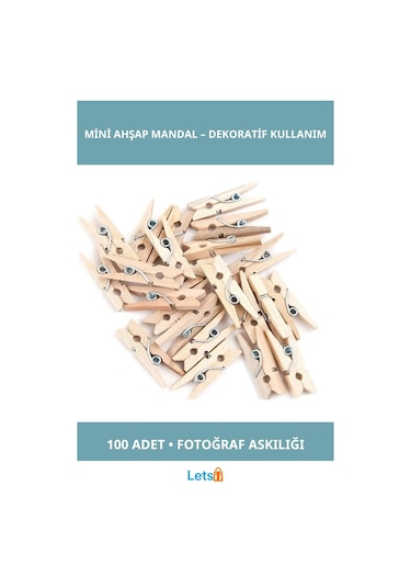 Ahşap Mini Ham Mandal 100 Adet Eğlenceli Dekorasyon Aksesuarı 1 Adet