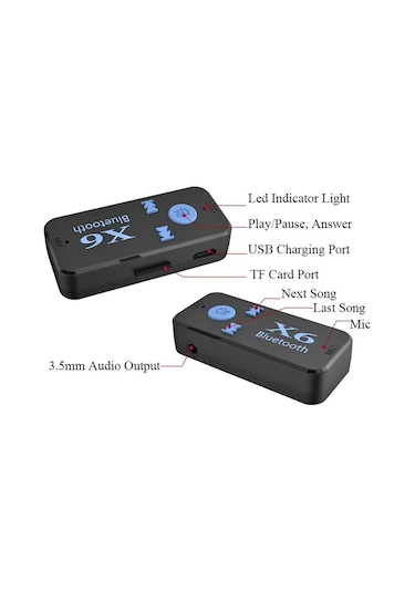 X6 Bluetooth Müzik Alıcısı 3.5 MM Aux Adaptör Araç Kiti