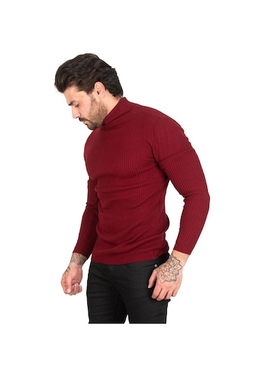Deepsea Erkek Bordo Balıkçı Yaka Örme Kazak 2100015 Bordo