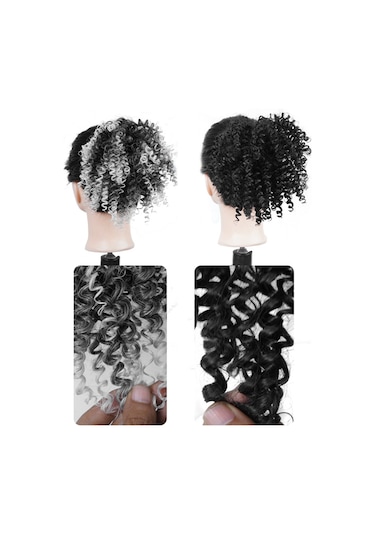 Siyah İnsanlar Postiş Saç Topuz At Kuyruğu Küçük Kıvırcık Saç Bandı Isıya Dayanıklı Sentetik Elyaf Peruk