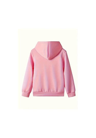 Kışlık Kapüşonlu Sweatshirt, Çocuk Pembe Kelebek Baskılı Pembe
