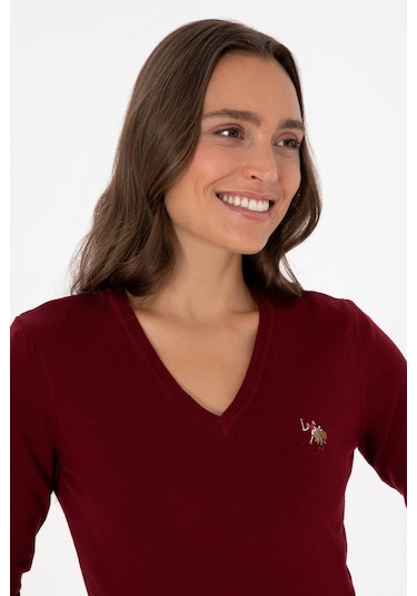 U.S. Polo Assn. Kadın Bordo V Yaka Basic Kazak 50307727-VR014