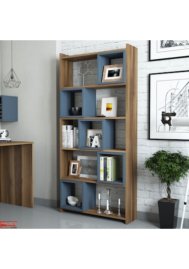 Variant Variant Box Kitaplık - Ceviz / Mavi