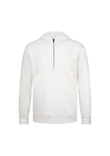 Hatemoğlu Beyaz Regular Fit Fermuarlı Kapüşonlu Sweatshirt Beyaz