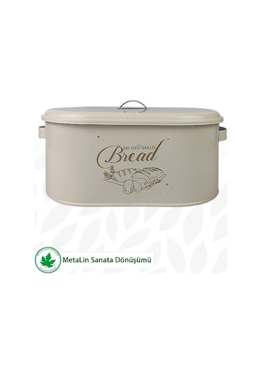 Lin Metal Metal Kapaklı Ekmeklik (Bread Baskılı) - Krem
