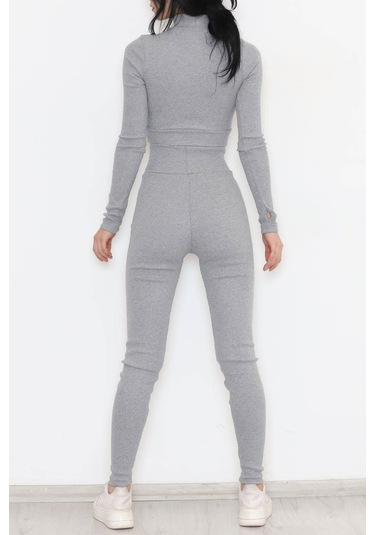 Mokashopin - Fermuarlı Crop Takım Gri - 12130.1748. 001