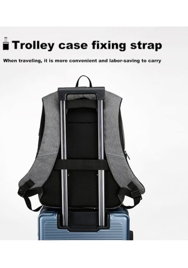 Vkemall Usb Özellikli Büyük Kapasiteli Çift Omuzlu Çanta - Mavi MAVİ