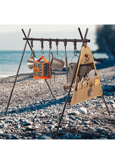 Springsun Kamp Ve Ev İçin Alüminyum Çekirdekli Katlanabilir Üçgen Askı, Çadır Çekmecesi, Çamaşır Asma Ve Eşya Tutucu Küçük Boy Siyah