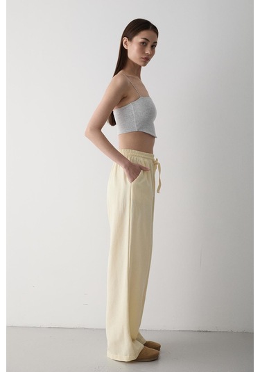 Sarı Beli Lastikli Bol Paça Pantolon Sarı