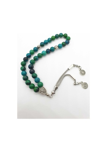 Sertifikalı Krizokol Doğal Taş Tesbih 8 Mm Yeşil Damarlı