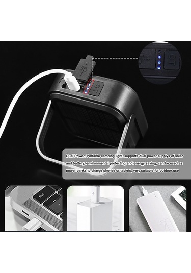 Eslnf Güneş Kamp Işık Led Kamp Alanı Fener Acil Durum Siyah Siyah