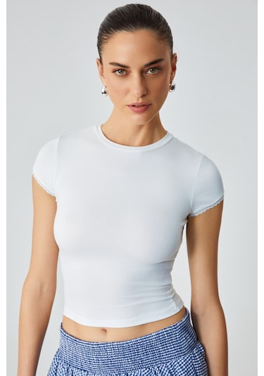 Grimelange DULCE Kadın Slim Fit Kısa Kollu Beyaz T-Shirt