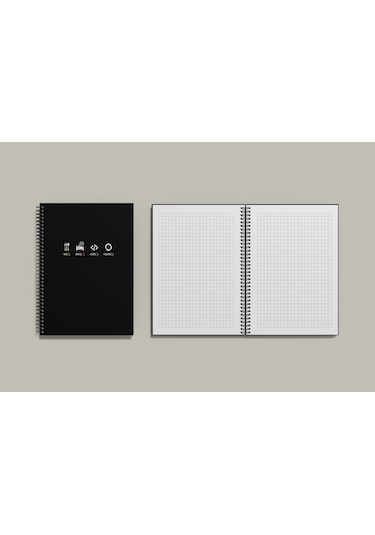 Notebook for Developers - Eat Sleep Code Repeat - Siyah - Kısmi Lak'lı Sert Mukavva Kapak - 100 Yaprak - Kareli - Spiralli Defter