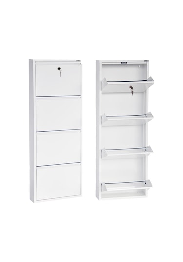 Kilitli 4'lü Metal Ayakkabılık - Beyaz