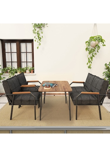 Mygusi Hayal Balkon, Bahçe, Cafe, Teras - Metal Kanepe Koltuk Takımı - 2+1+1 Masali Antrasit