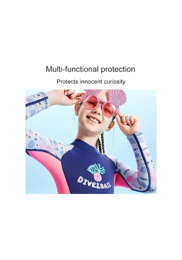 Dıve & Saıl M155589k 2.5mm Tek Parça Sıcak Çocuk Wetsuit Uzun Kollu Şnorkel Sörf Elbisesi Koyu Mavi