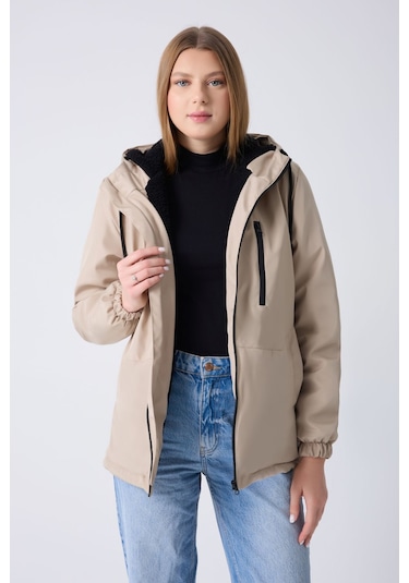 Montland Kadın Taş İçi Kürklü Su Ve Rüzgar Geçirmez Kapüşonlu Kışlık Mont Taş