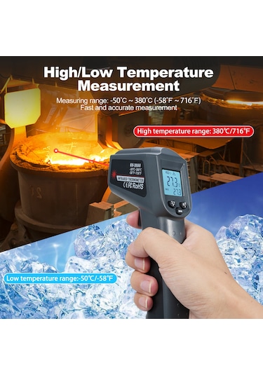 Springsun Km-380ah -50 380 /-58 716 Temassız Kızılötesi Termometre Ir Termometre Elde Taşınabilir Dijital Sıcaklık Ölçer Arka