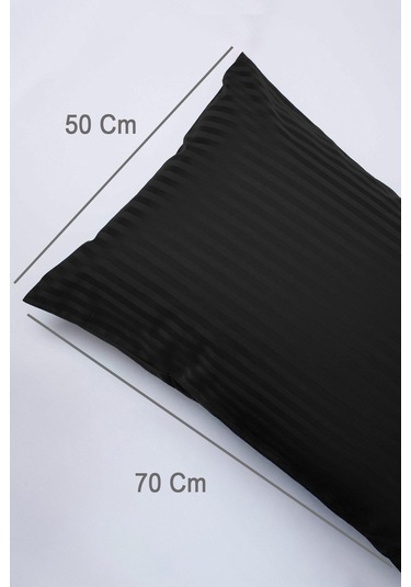 Çizgili Saten 2'li Yastık Kılıfı Siyah