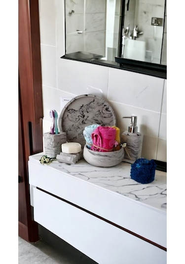 Mermer Desen Antrasit Serisi Beton Banyo Seti Gri