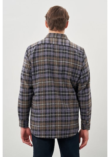 Koyu Antrasit Yünlü Ekose Desen Yumuşak Yaka Cepsiz Uzun Kol Casual Comfort Fit Gömlek 1004245227 Koyu Antrasit