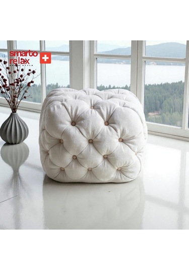 Smarto Relax Puf Zinal Ayaksız Kapitoneli Kare 45x45 Cm Ekru Ekru