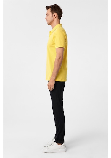 Sarı Slim Fit Armürlü Polo Yaka Tişört-37205 Sarı