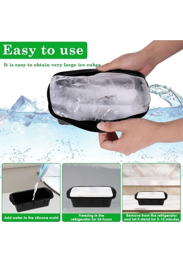 Wondernest Siyah Silikon Kalıp Jialan Ekstra Buz Buz Büyük Büyük Blok Adet 3 İb Siyah