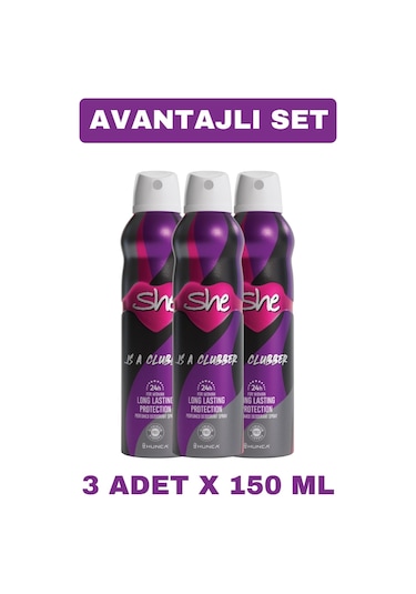 She is A Clubber Kadın Sprey Deodorant 3 x 150 ML