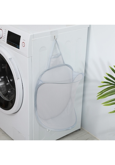 Mufunye Duvar Montajlı Katlanabilir Kumaş Çamaşır Sepeti - Gri Ağ Desenli Banyo Organizer 30x40x18 Cm - Ev İçin Konforlu Depolama Aracı Gri