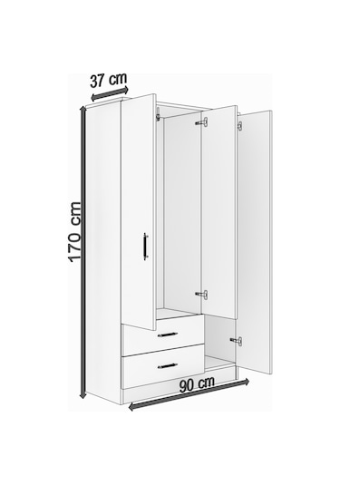 ABETEMOBİLYA 3 Kapılı 2 Çekmeceli Ceviz-Beyaz Gardırop