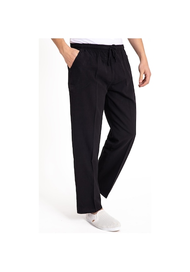 Ham Bez Lastikli Yüksek Bel Rahat Kalıp Natural Pamuk Erkek Eşofman Alt 2188 Siyah