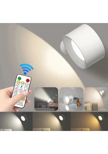 Xindoker Usb Şarjlı Doksan Derece Döner Led Gece Lambası, Dokunmatik Ve Uzaktan Kumandalı, 3 Işık Tonu, 3 Parlaklık Seviyesi, Manyetik Ve 3m Yapıştırıcı İle Kurulumsuz Kullanım Beyaz