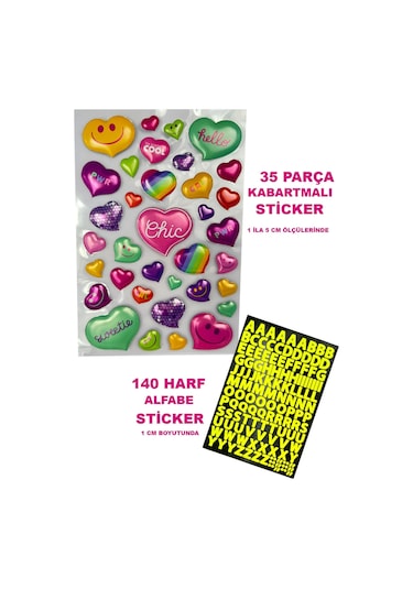 3d Kalpler 35 Parça Sticker Seti Ve 140 Harf Çıkartma Seti
