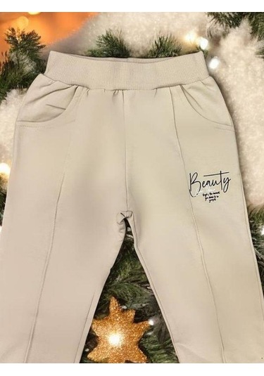 Kız Çocuk Pamuklu Beli Paçası Lastikli Eşofman Alt-15145 Bej