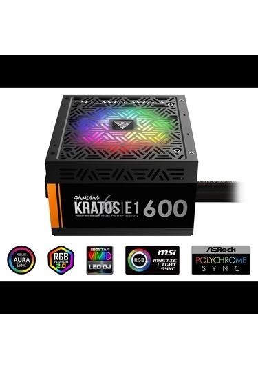Gamdıas Kratos E1-600, 600w, Rgb, Gamıng, Atx, Power Supply Psu